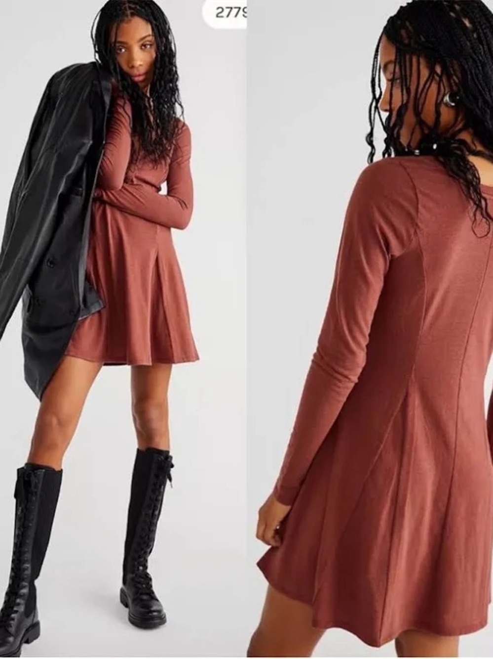 Never worn Free People Beach Miles of Mini Dress in Rust Brown (cherry cola)